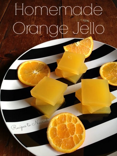 Have you ever made REAL + healthy Jello? It's so easy! Skip those box mixes and whip up a batch of your own delicious, naturally sweetened Homemade Orange Jello in minutes. | Recipes to Nourish // Gluten Free | Paleo | Primal | Dairy Free