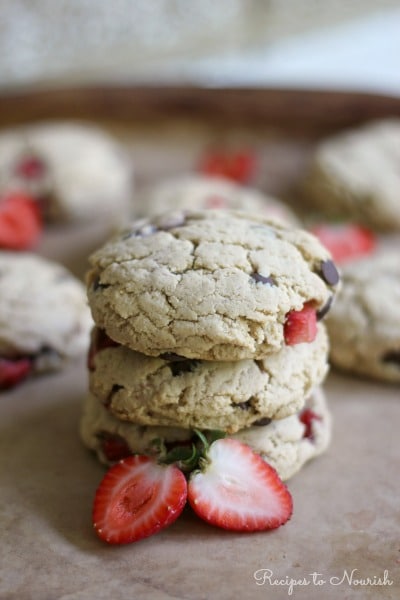 Strawberry Chocolate Chip Cheesecake Cookies from Recipes to Nourish