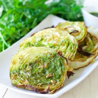 Garlic Rosemary Roasted Cabbage Steaks {with Chimichurri}