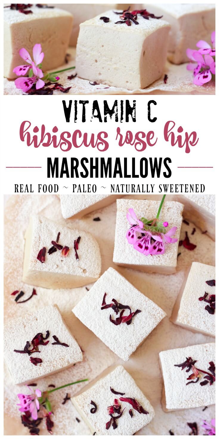There's nothing more irresistible than homemade, real food marshmallows. These Vitamin C Hibiscus Rose Hip Marshmallows are naturally sweetened and Paleo friendly. Super fluffy and sweet with a delicate herbal flavor, these easy to make, light pink marshmallows are also packed with a vitamin C boost. | Recipes to Nourish // Paleo Marshmallows | Paleo Dessert Recipes | Healthy Marshmallow Recipes | Real Food Marshmallows | Gluten Free Recipes | Summer Dessert Recipes | Grain Free Recipes