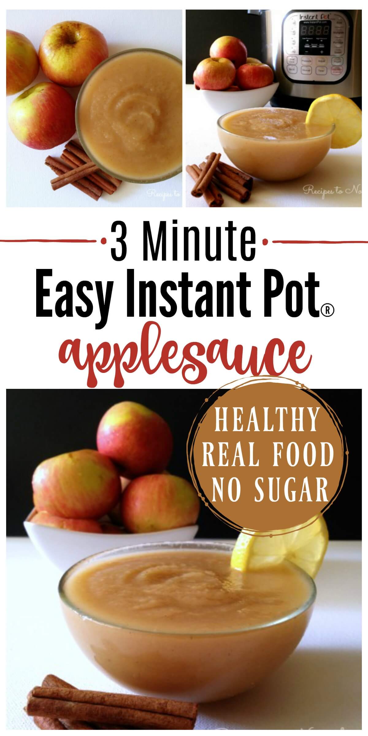 3 Minute Instant Pot Applesauce! If you love applesauce, you've got to try this method. It's absolutely delicious and comes out perfect every time. | Recipes to Nourish | Easy Instant Pot recipe | Real food recipes | Sugar-free applesauce | Healthy Instant pot recipes | Healthy snacks | Instant Pot snacks | Gluten-free recipe | Paleo snacks || #instantpot #healthysnacks #instantpotrecipes #applesauce #realfood #healthysnacks #easyrecipe
