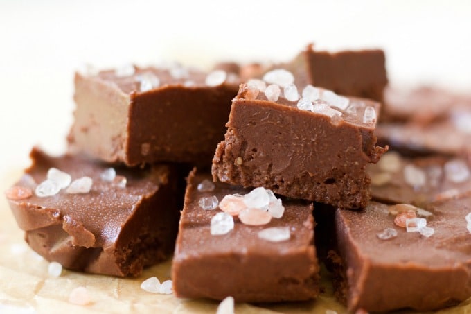 Chocolate Sunflower Freezer Fudge cut into slices.
