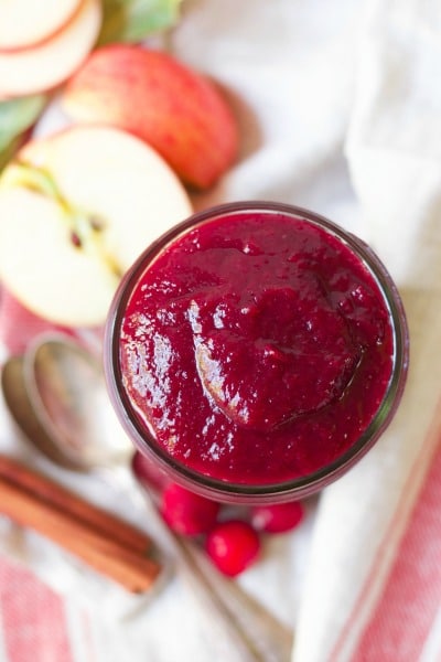 Skip the canned cranberry sauce and make this amazing Healthy Cherry Cranberry Sauce for the holidays instead. It's easy to make, naturally sweetened, chock-full of cranberries, cherries and apples, with a hint of orange and cinnamon. | Recipes to Nourish