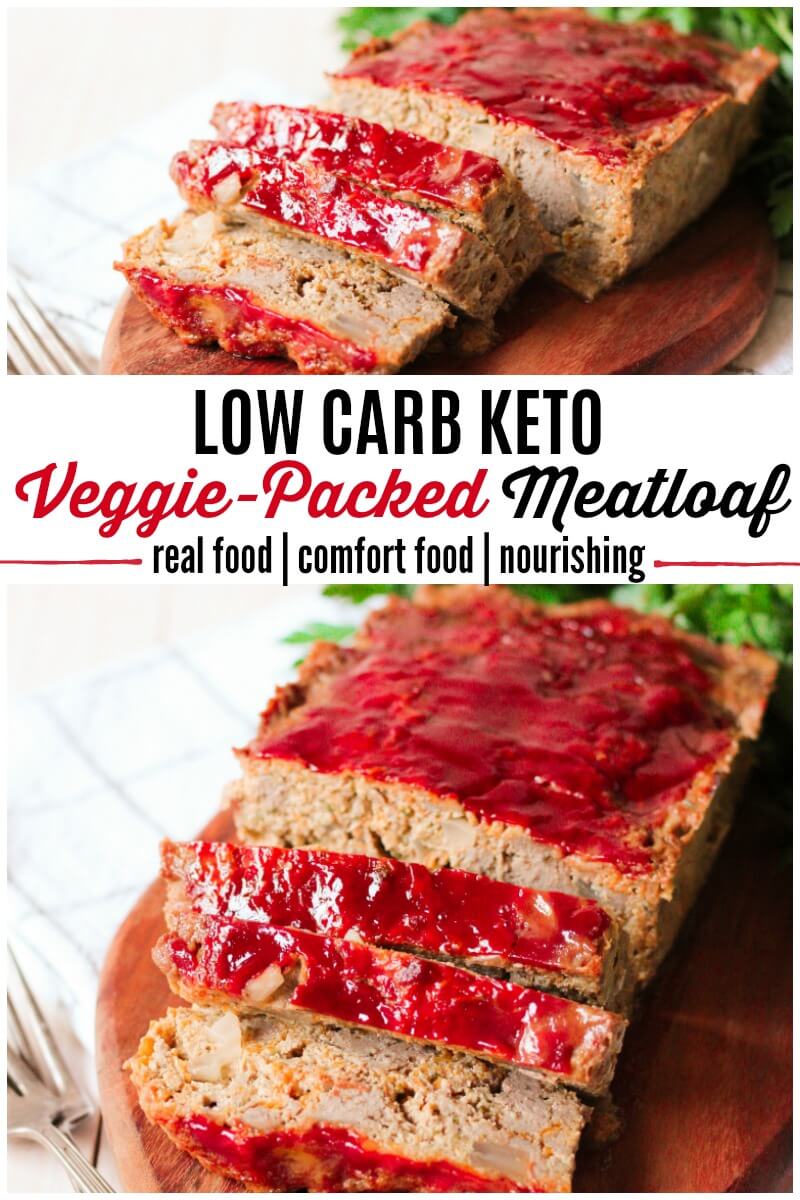 This homestyle, classic, REAL FOOD, Low Carb Keto Veggie-Packed Meatloaf is absolutely delicious, succulent and total comfort food. It's jam-packed with vegetables, healthy fats and absolutely no flour. | Recipes to Nourish | Healthy dinner recipes | easy dinner recipes | low carb dinner | ketogenic dinner | grain-free dinner | real food recipes || #easydinner #realfood #meatloaf #lowcarb #keto