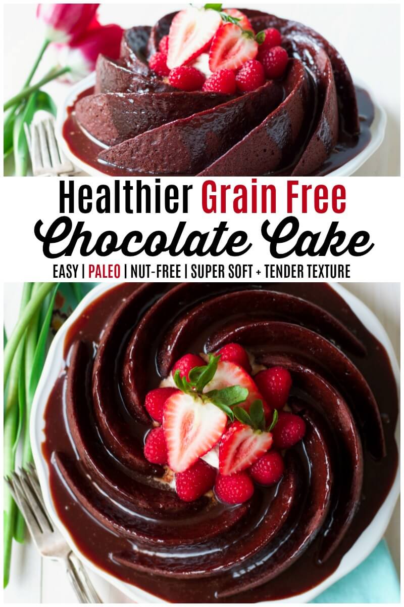 There's nothing better than a perfect, moist, Healthy Grain Free Chocolate Cake! This swoon-worthy, delicious cake is so easy to make and made with real food, Paleo-friendly ingredients. | Recipes to Nourish | Grain-free cake | Healthy cake recipes | Gluten-free chocolate cake | Paleo cake recipes | Gluten-free cake recipes | Paleo chocolate cake | Healthy dessert recipes || #grainfreechocolatecake #glutenfreechocolatecake #glutenfreecake #healthycake